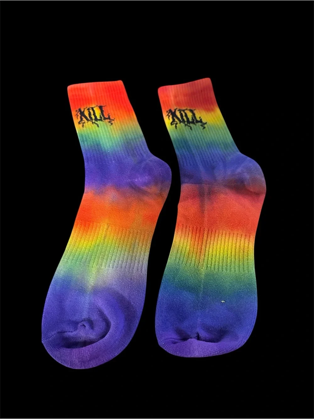 Dolls Kill Rainbow Tie-Dye Crew Socks - Red Orange Yellow Green Blue Purple